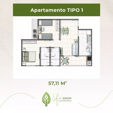 Apartamento com 1 Quarto à Venda,  em Residencial Florença - Sinop