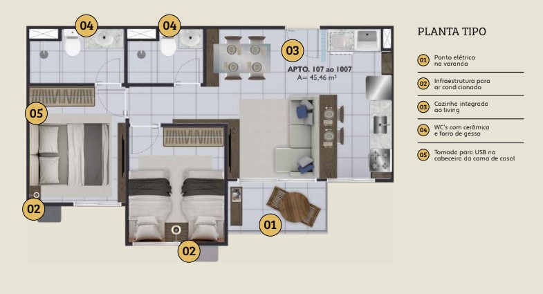 Imagem Apartamento com 2 Quartos à Venda, 45 m² em  - 