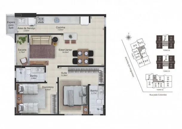 Imagem Apartamento com 3 Quartos à Venda, 79 m²em Rio Maina - Criciúma