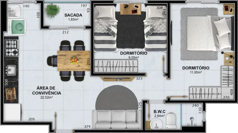 Imagem Apartamento com 2 Quartos à Venda, 53 m² em Rio Maina - Criciúma