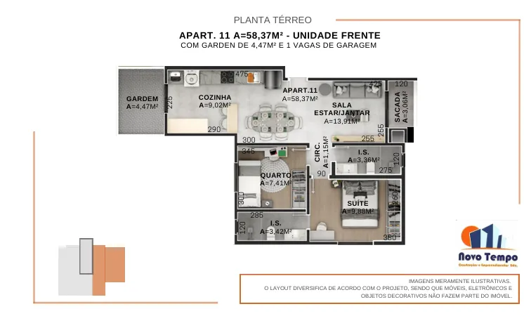 Imagem Apartamento para Venda em São José dos Pinhais, Afonso Pena, 2 dormitórios, 1 suíte, 2 banheiros, 1 vaga