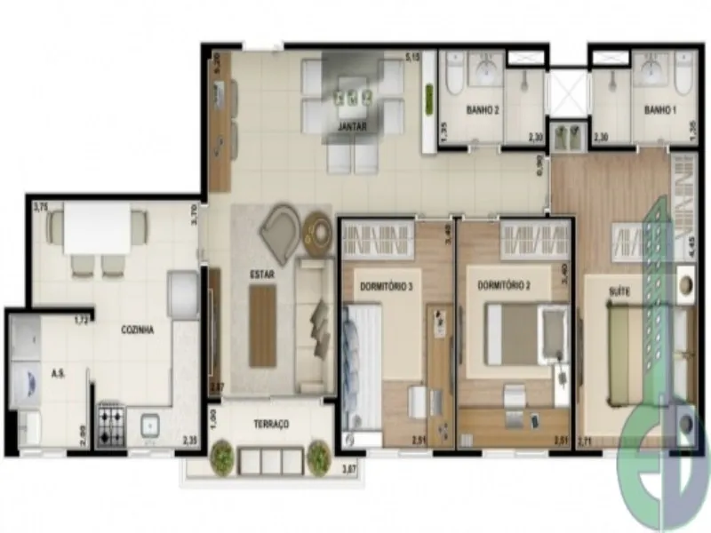 Imagem Apartamento à venda no Condomínio Vivere Patriani - 3 quartos, 1 suite, 2 banheiros, 2 vagas na cidade de São Caetano do Sul.