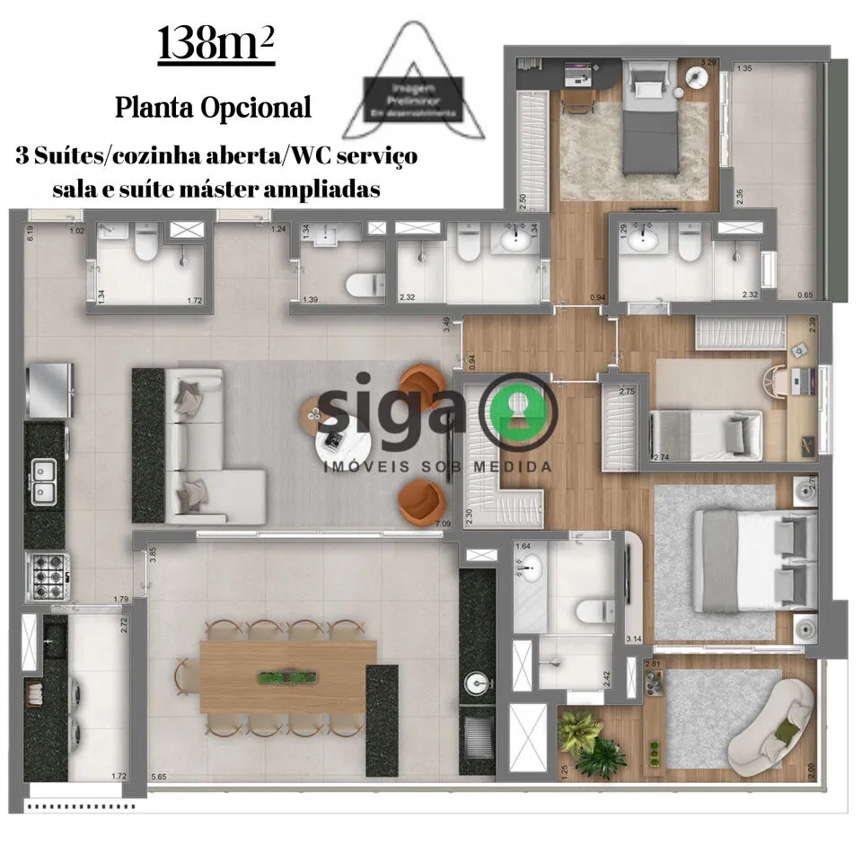 Imagem Apartamento 138 m² com 4 quartos 2 suítes e 2 vagas no melhor ponto do Brooklin