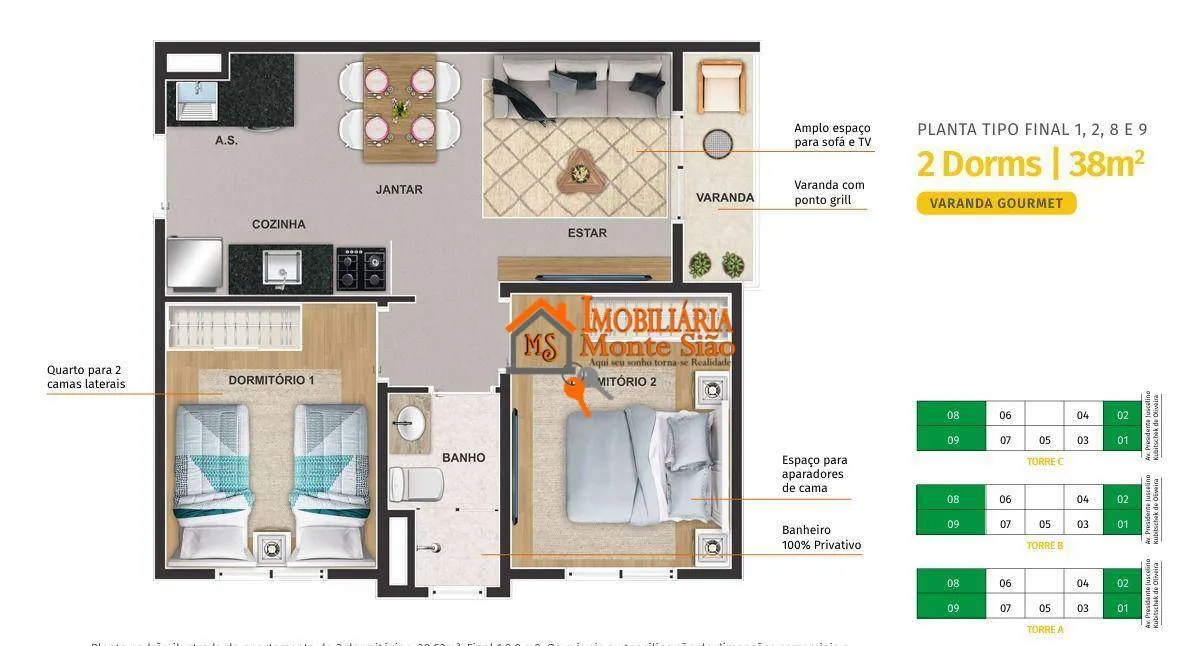 Imagem Apartamento com 2 dormitórios à venda, 38 m² por R$ 292.345,66 - Bonsucesso - Guarulhos/SP