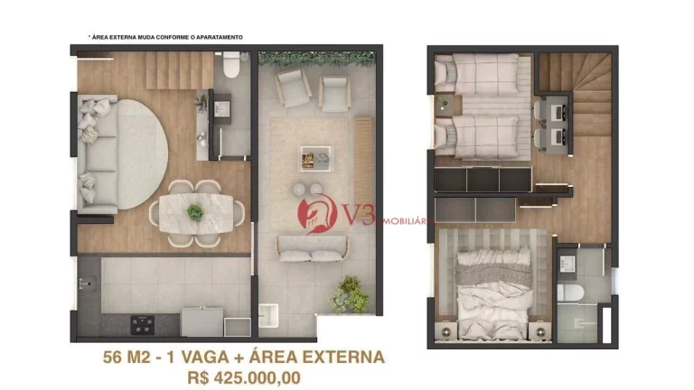 Imagem Apartamento a venda duplex com 2 dormitorios 2 banheiros e area Exclusiva