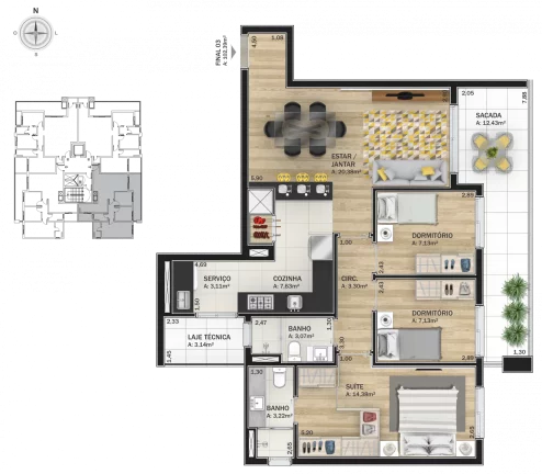 Imagem Apartamento 3 quartos sendo 1 suíte para venda no bairro Madureira em Caxias do Sul