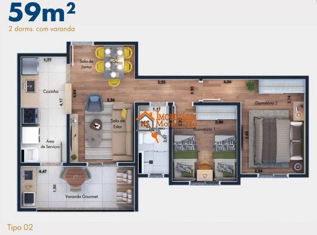 Imagem Apartamento com 2 dormitórios à venda, 59 m² por R$ 480.000 - Vila Nova Bonsucesso - Guarulhos/SP