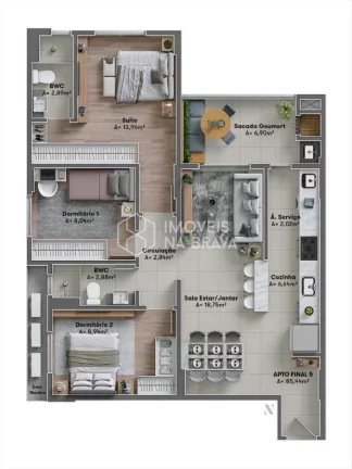 Imagem APARTAMENTO 3 QUARTOS A VENDA - VILA OPERARIA - ITAJAI/SC