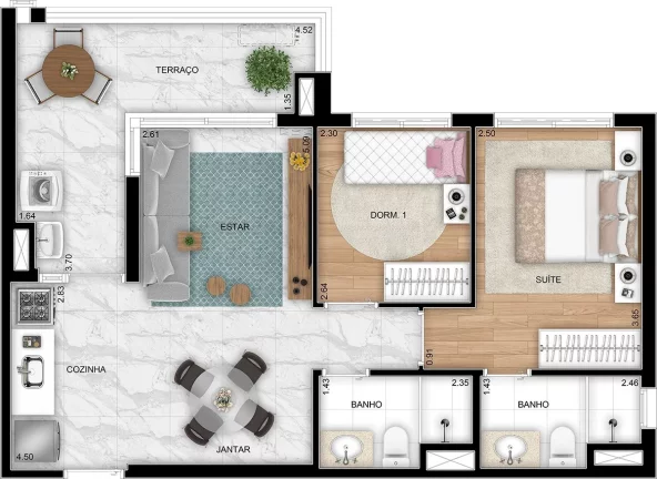 Imagem APARTAMENTO DE 60,13M², 2 DORMITÓRIOS SENDO 1 SUÍTE, TERRAÇO COM 1 VAGA À VENDA - VILA GUARANI - SÃO PAULO / SP