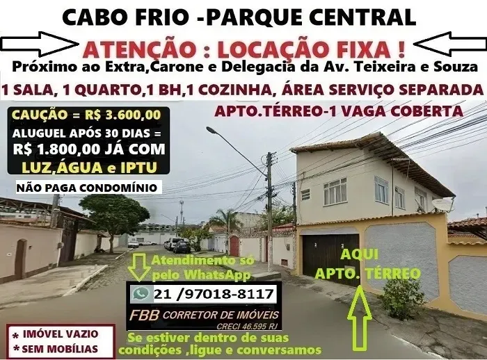 Foto do imóvel Apartamento com 1 Quarto para Alugar, 40 m² em Parque Central, Cabo Frio - RJ