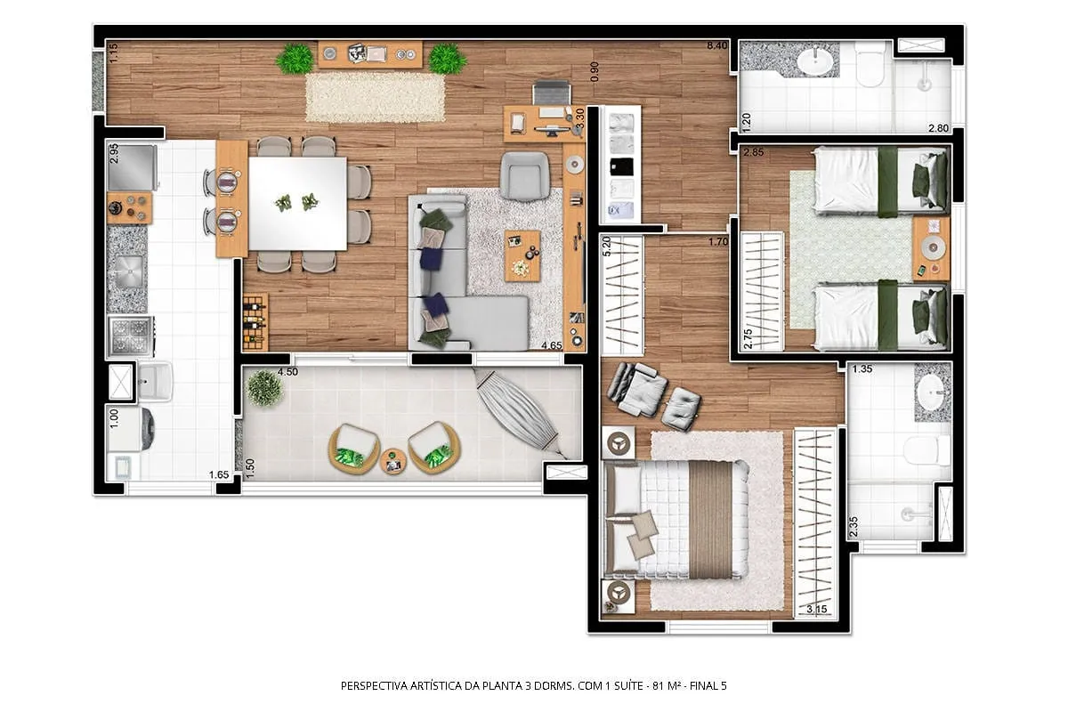 Imagem Apartamento à venda 3 Quartos, 1 Suite, 2 Vagas, 81.03M², Bosque Flamboyant, Taubaté - SP | SYRAH Residence