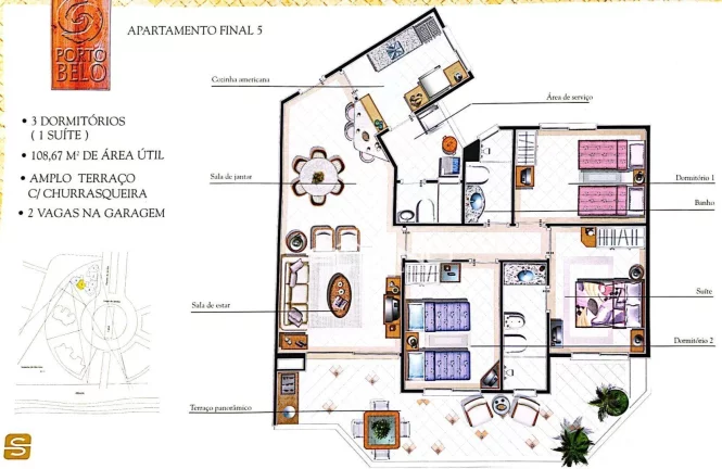 Imagem Apartamento Pé na Areia à venda em Riviera, no Edifício Porto Belo, com 3 dormitórios 2 suítes 108m²