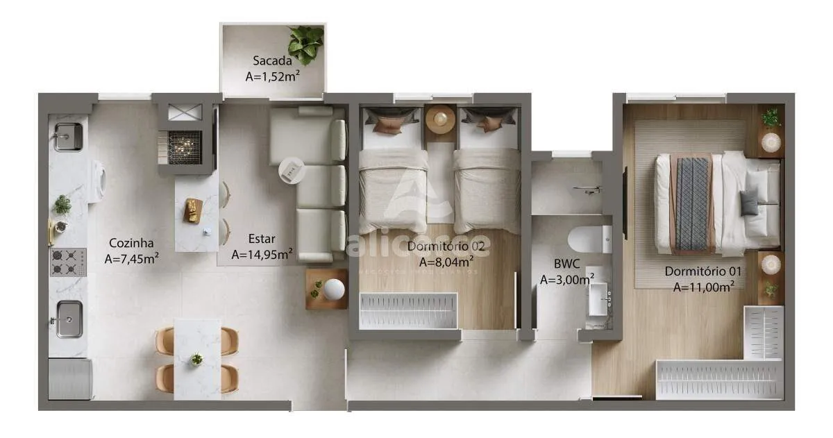 Imagem Apartamento à venda com 2 quartos 1 suíte, 52m² em Forquilhinhas São José