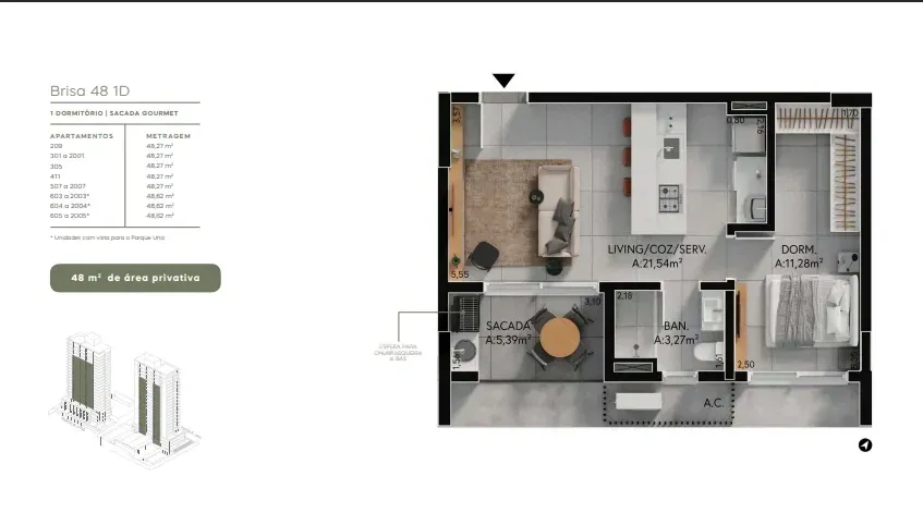 Imagem Apartamento com 1 Quarto à Venda, 48 metros em Shopping Park - Uberlândia