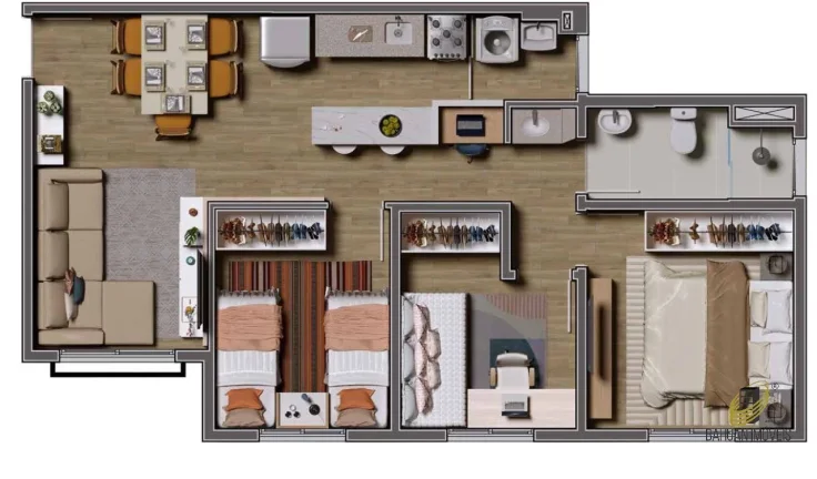 Imagem Apartamento de 3 quartos à venda no Centro de Vargem Grande Paulista-SP: 56,94m², 1 banheiro, 1 vaga de garagem.