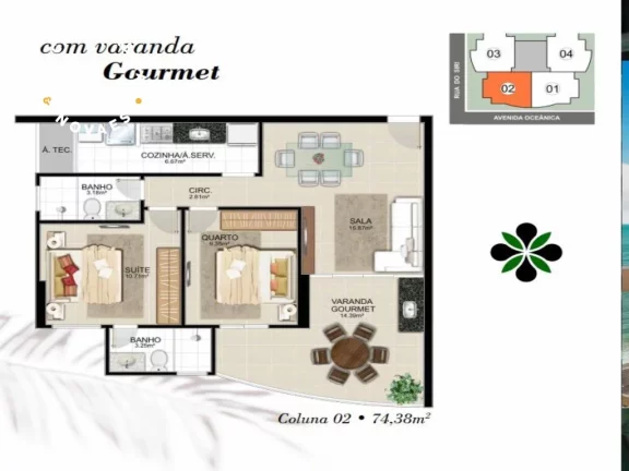 Imagem Apartamento com dois Dormitório sendo uma suite a Venda na Praia do Morro, Área de Lazer Completa. na cobertura