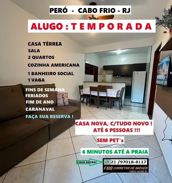 Foto do imóvel Casa de Vila com 2 Quartos para Temporada, 60 m² em Portinho - Cabo Frio