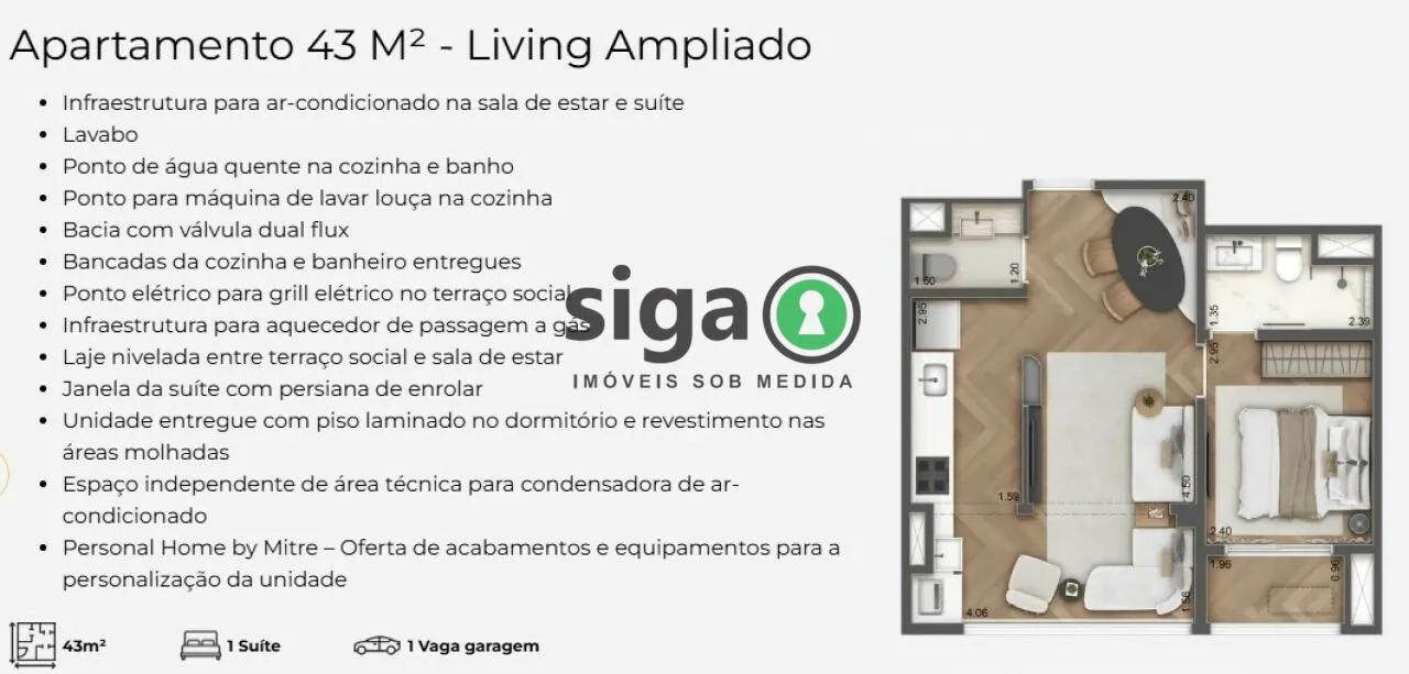 Imagem More na frente do metro Brooklin - 1 quarto com vaga na Roque Petroni!