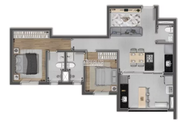 Imagem Apartamento com 2 suítes no Residencial Hiali Home Club em Uberaba