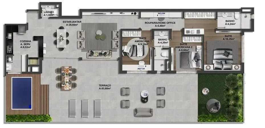 Imagem Garden com uma área privativa de 156m 2 , com 3 Dormitórios.