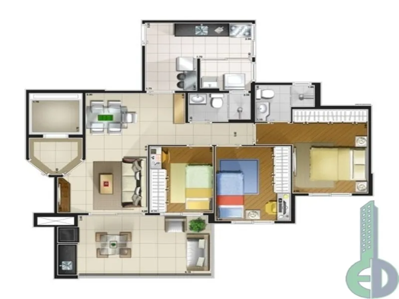 Imagem Apartamento à venda no bairro Santa Paula em São Caetano do Sul-SP: 3 quartos, 1 suíte, 2 banheiros, 2 vagas de garagem, 82m² - Condomínio Alegre Gran.
