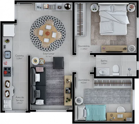 Apartamento com 2 Quartos à Venda, 56 m² em Cristo Rei - Içara