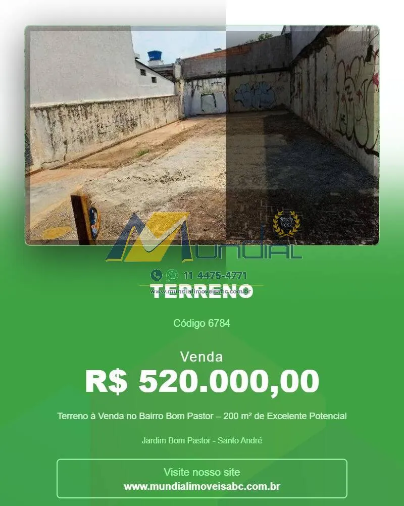 Foto do imóvel Terreno à Venda no Bairro Bom Pastor - 200 m² de Excelente Potencial