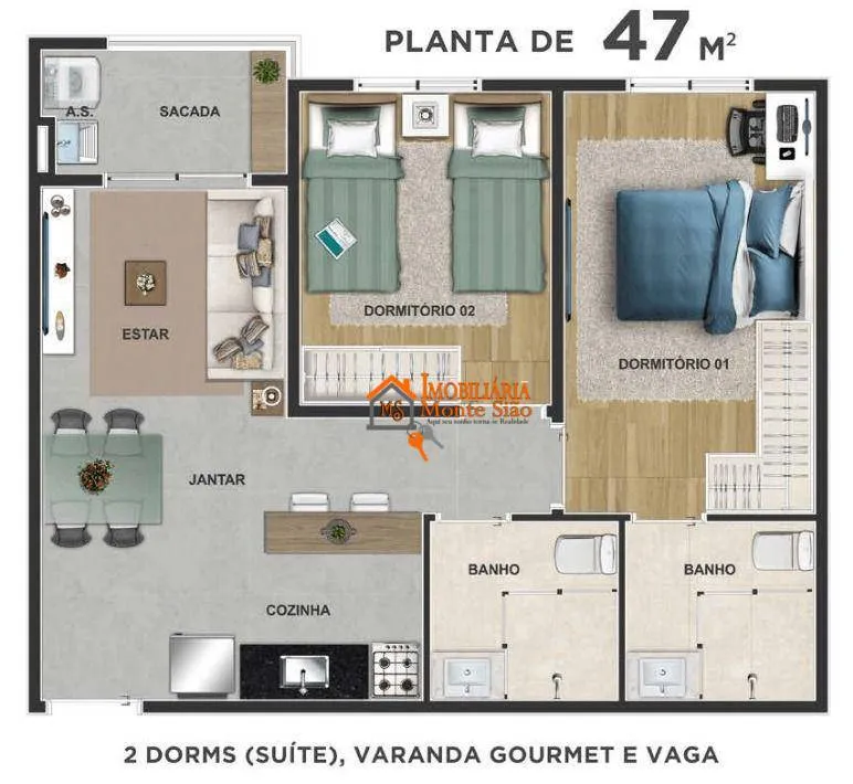 Imagem Apartamento com 2 dormitórios à venda, 47 m² por R$ 425.876,00 - Vila Augusta - Guarulhos/SP
