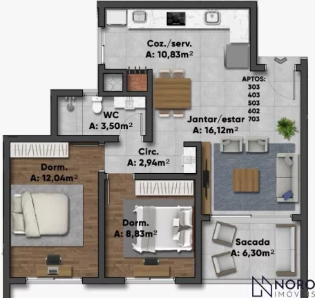 Imagem Apartamento de 2 Dormitório à Venda em Camobi – Próximo à UFSM