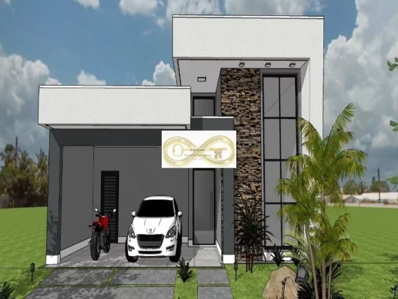 Casa térrea no Reserva Real Paulínia com 3 suítes, 1 com closet, armários, espaço gourmet, pé direito alto, piso vinílico, sistema solar, fino acabamento. Infraestrutura pronta para ar condicionado, energia fotovoltaica e som ambiente. Projeto em obra com