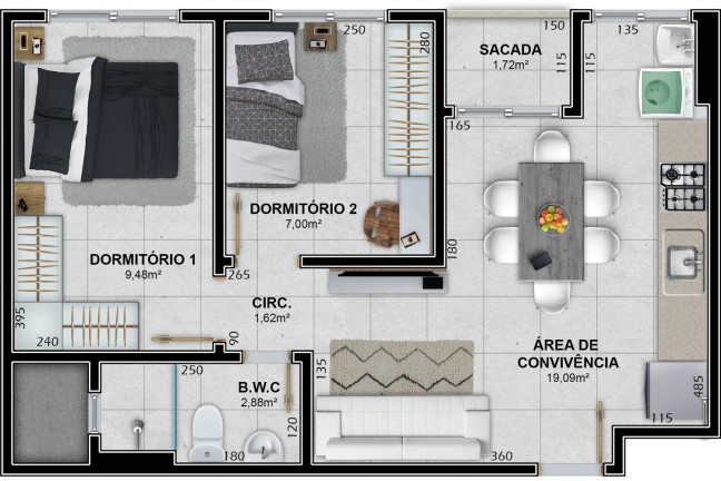 Imagem Apartamento com 2 Quartos à Venda, 53 m² em Santa Augusta - Criciúma