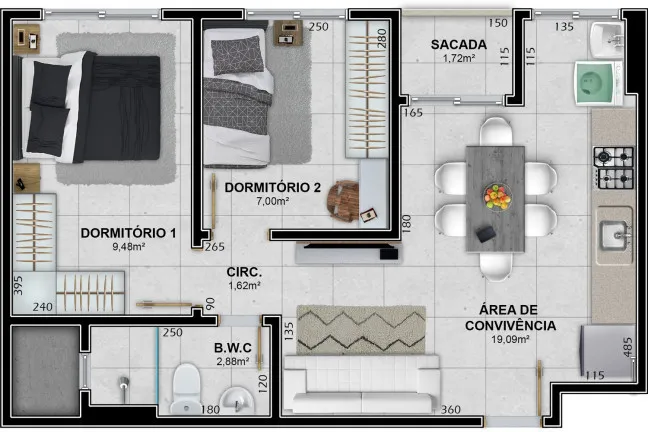 Imagem Apartamento com 2 Quartos à Venda, 53 m² em Santa Augusta - Criciúma