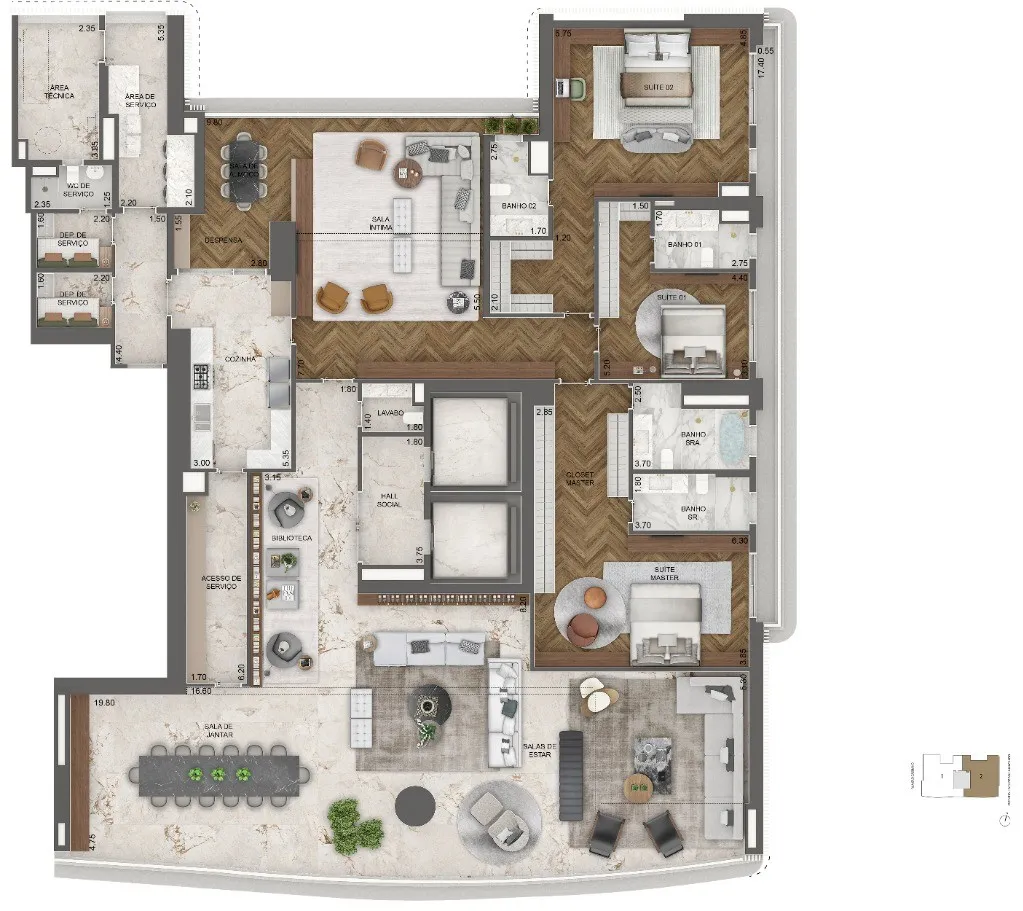 Imagem Cobertura Duplex de Luxo no Jardim Guedala - 4 quartos, 4 suítes, 5 vagas de garagem - Vista Cyrela Furnished by Armani