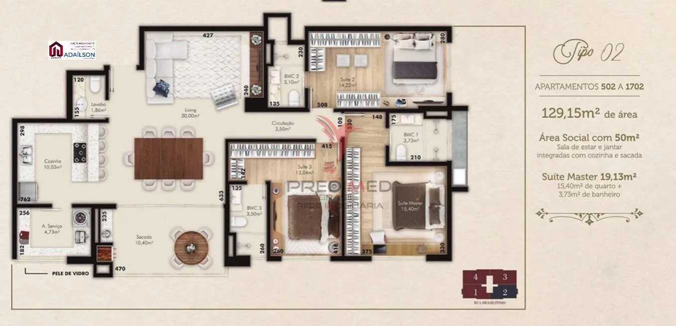 Imagem Apartamentos com três suítes no bairro Kobrasol em São José SC Venda R$ 1.357.000,00 RDO