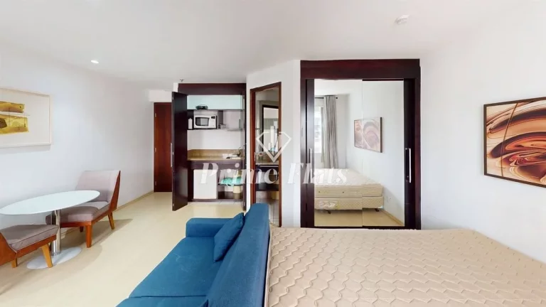 Imagem Flat disponível para locação no Transamérica Prime International Plaza no Jardim Paulista, com 29m², 1 dormitório e 1 vaga