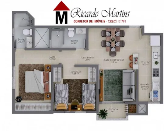 Imagem Apartamento com 2 Quartos à Venda, 59 m² em São Cristóvão - Criciúma