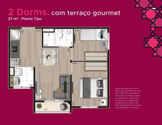 Imagem Jardim Imperador | 2 dormitórios | sacada | 37mts |Amplo Lazer com piscina, quadra recreativa