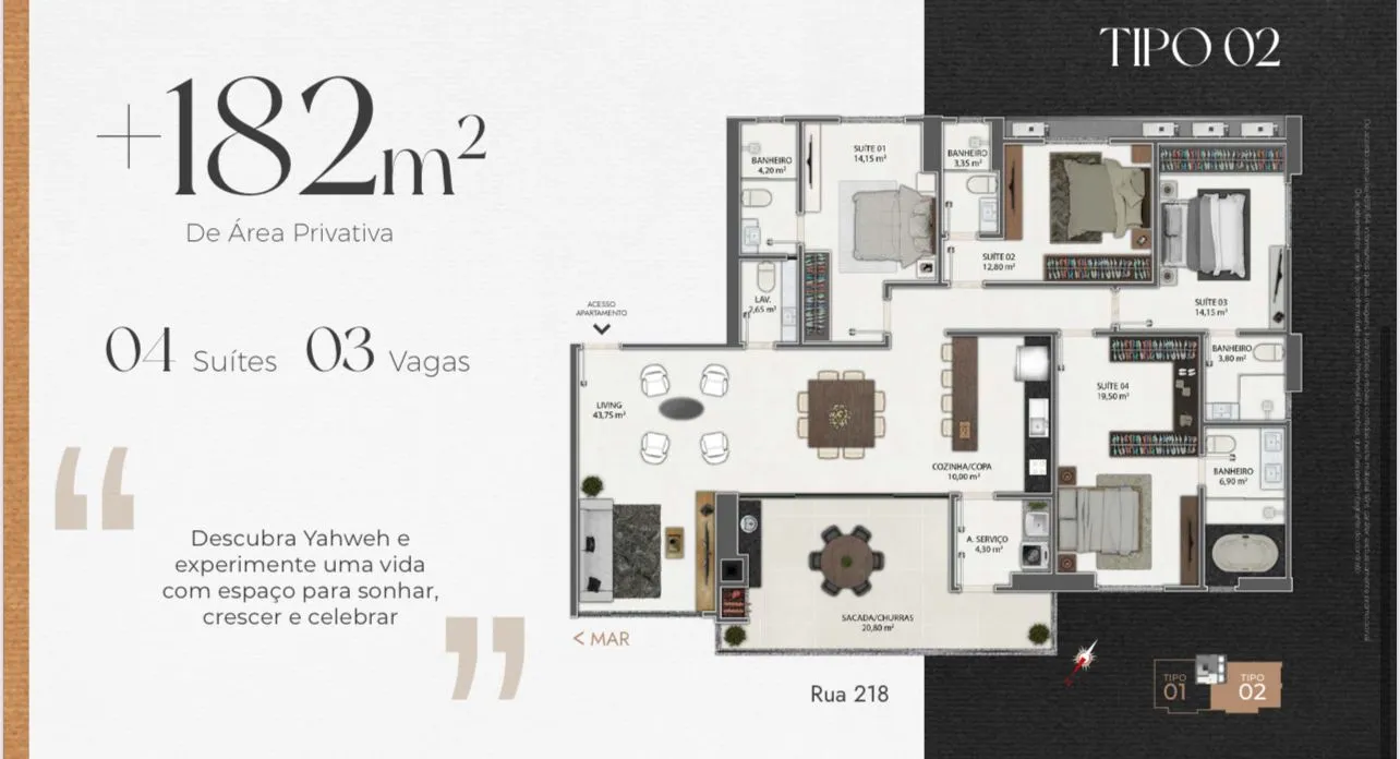 Imagem Apartamento com vista para o mar à venda com 182m2 por R$ 3.500.000,00
