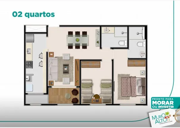 Apartamento com 2 Quartos à Venda, 58 m² em Muro Alto - Ipojuca