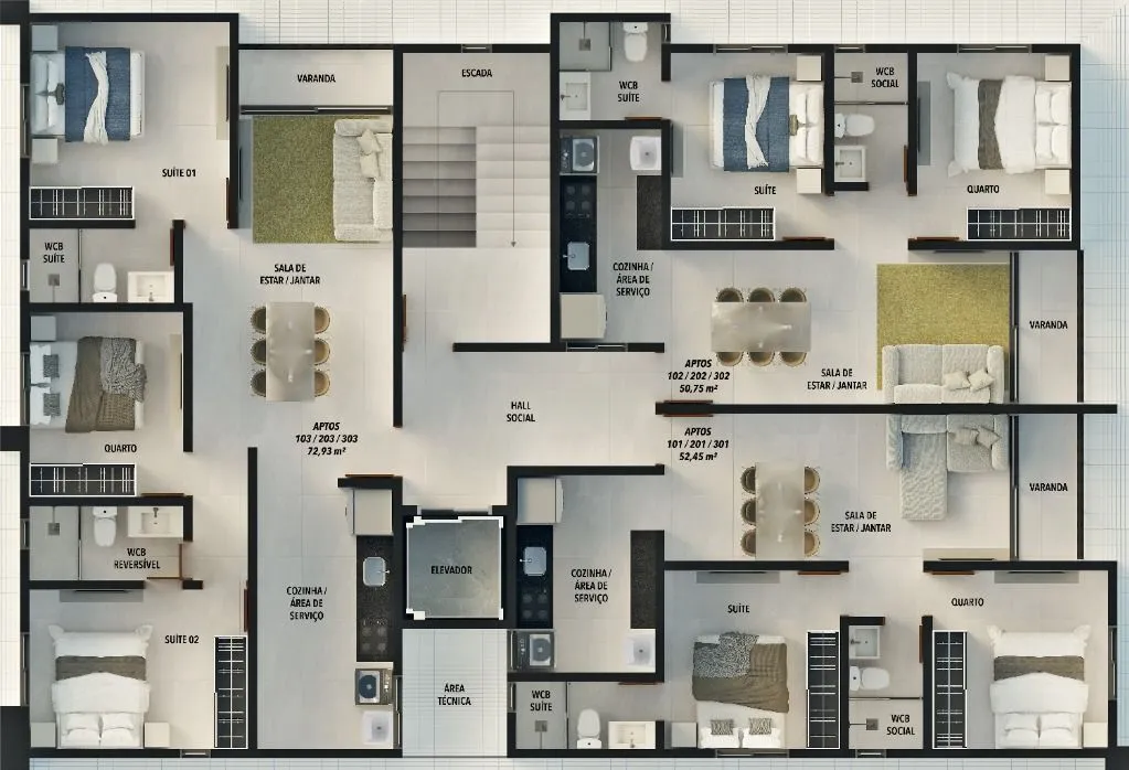 Imagem Apartamento com 3 dormitórios à venda, 72 m² por R$ 549.996,00 - Altiplano Cabo Branco - João Pessoa/PB