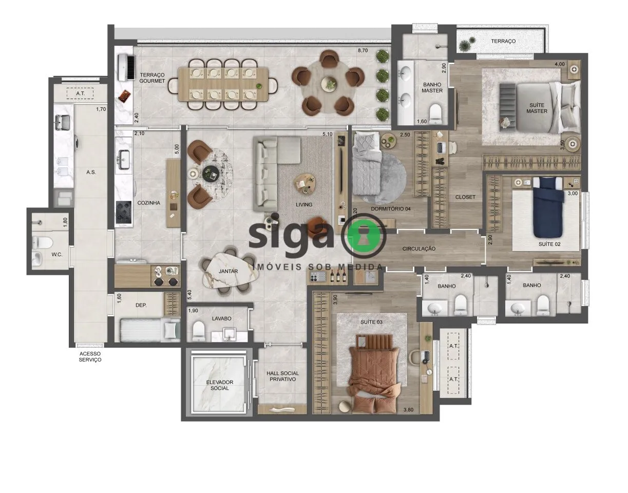 Imagem Apartamento 173 metros com 4 dormitórios (3 suítes) no centro de tudo no Jardim Guedala