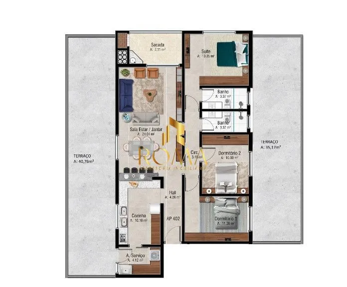 Imagem Este apartamento possui 75m de terraço