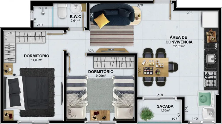 Imagem Apartamento com 2 Quartos à Venda, 53 m² em Rio Maina - Criciúma