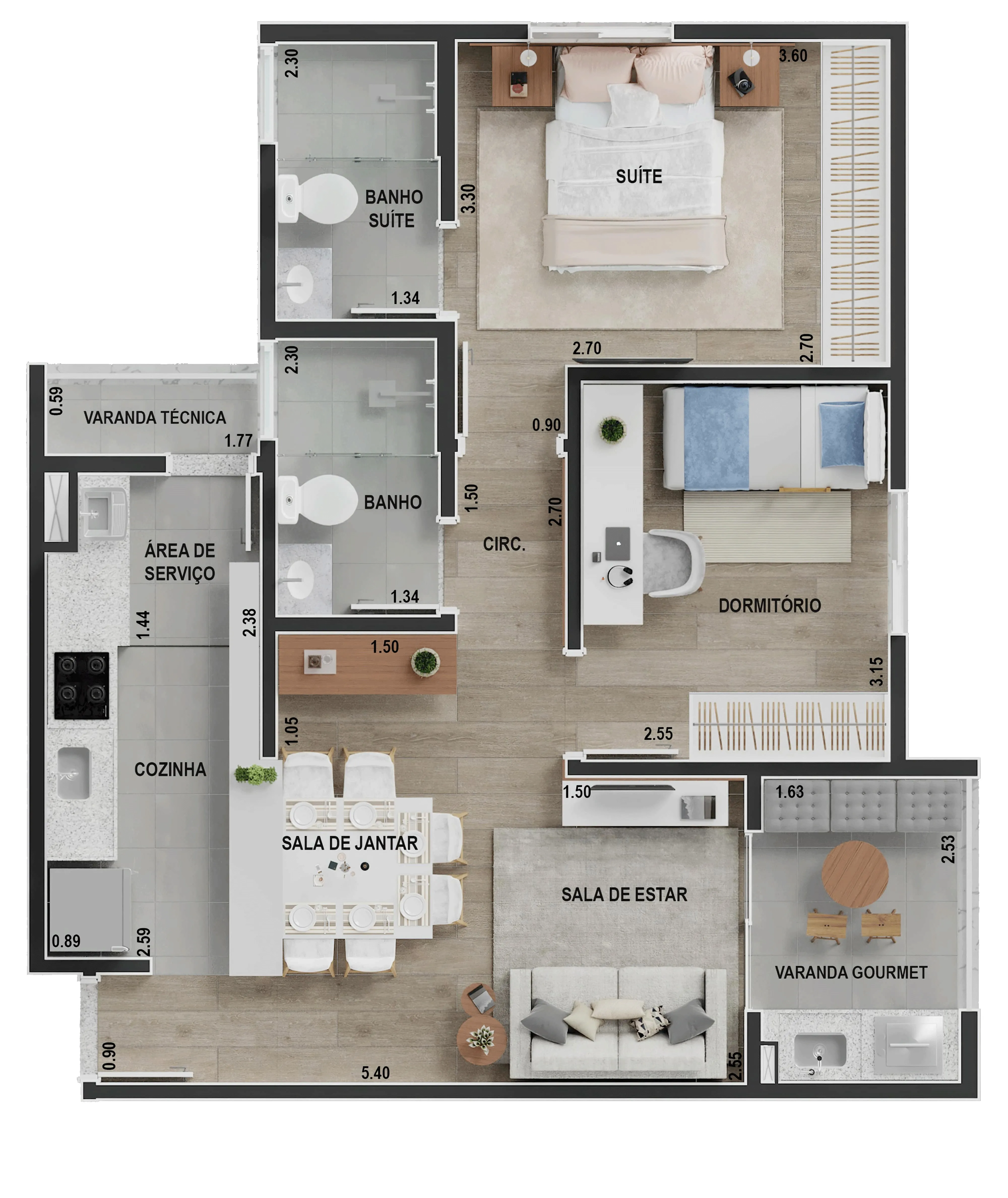 Imagem Apartamento com 61M² de 2 Dormitórios sendo 1 Suíte e Sacada Gourmet no Cond. Residencial Azaleia
