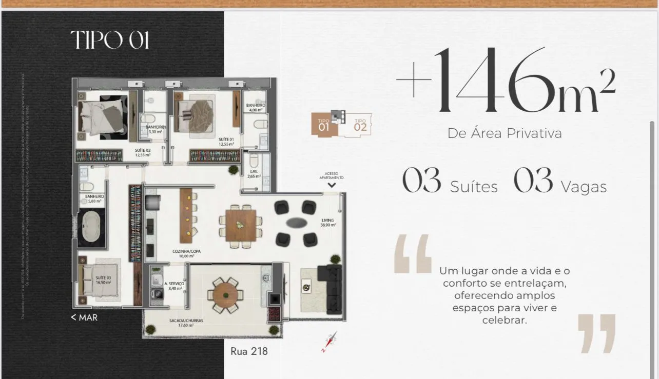 Imagem Apartamento com vista para o mar à venda com 146m2 por R$ 2.660.000,00