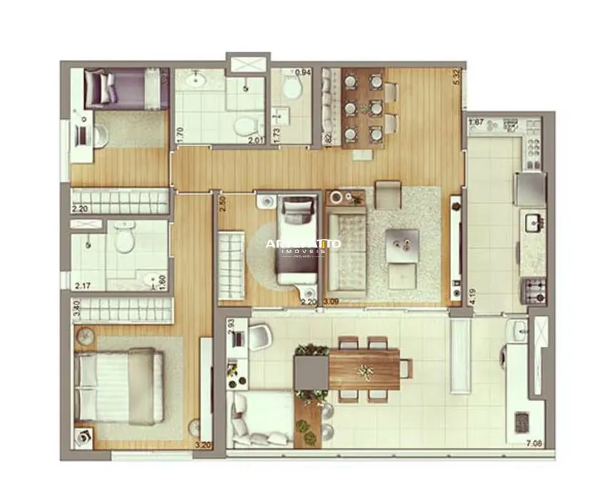 Imagem O apartamento, com 93m2 , 2 quartos (podendo fazer 3) com , 2 vagas
