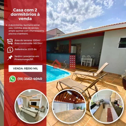 Casa com 2 dorms, Jardim das Laranjeiras, Pirassununga - R$ 360 mil, Cod: 128