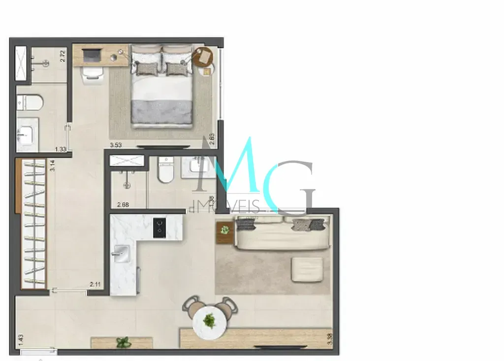 Imagem Apartamento à venda 2 Quartos 2 Suites 48.52M² Leblon Rio de Janeiro - RJ | Guilhem Mozak - Residencial