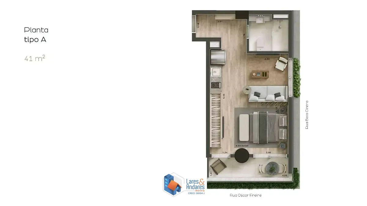 Imagem Studio para venda em Cerqueira César com 1 quarto, sendo 1 suíte, 39m²