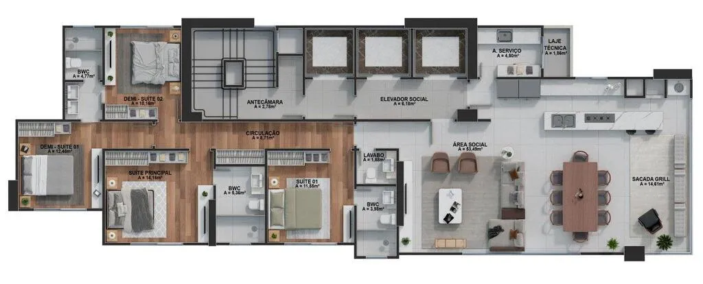 Imagem Apartamento de Luxo no Centro de Balneário Camboriú-SC: 4 Quartos, 4 Suítes, 4 Banheiros, 3 Vagas de Garagem, 165m² de Área.